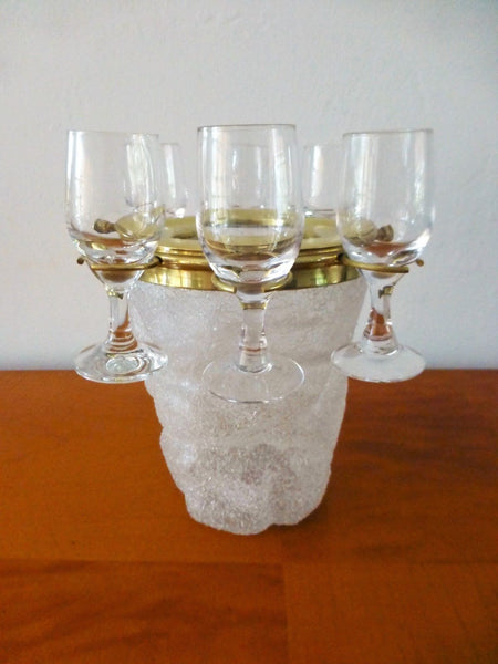Exquisite Art Deco Set Of 6 Cordial Glasses & Ice Bucket By