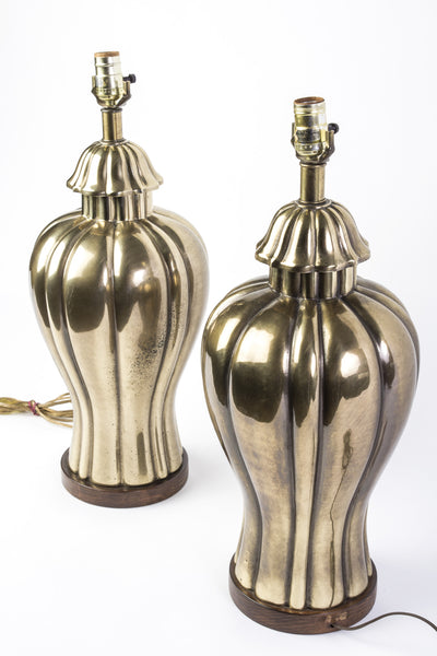 Elegant Pair of 1970's Vintage Frederick Cooper Brass Jar Lamps - Art Deco Antiques
 - 2