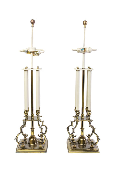 Pair Of Mid-Century Modernist Stiffel Brass Candlestick Table