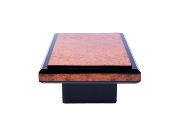 French Art Deco Burl Wood And Black Lacquered Coffee Table