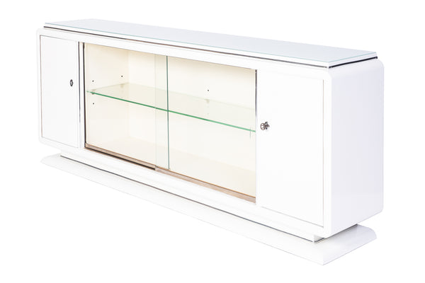 Magnificent Art Deco Lowboard In High Gloss White Lacquer