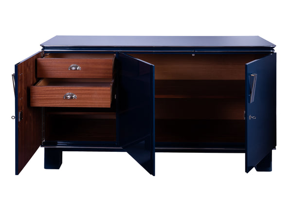 Stunning 1940's French Art Deco Sideboard In Metallic Cobalt
