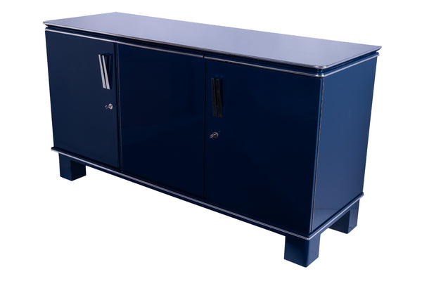Stunning 1940's French Art Deco Sideboard In Metallic Cobalt