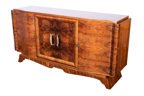 Luxe French Art Deco Sideboard Credenza In Amboine Burl