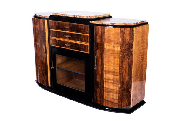 Art Deco Sideboard Credenza Showcase In Walnut With Marble Top