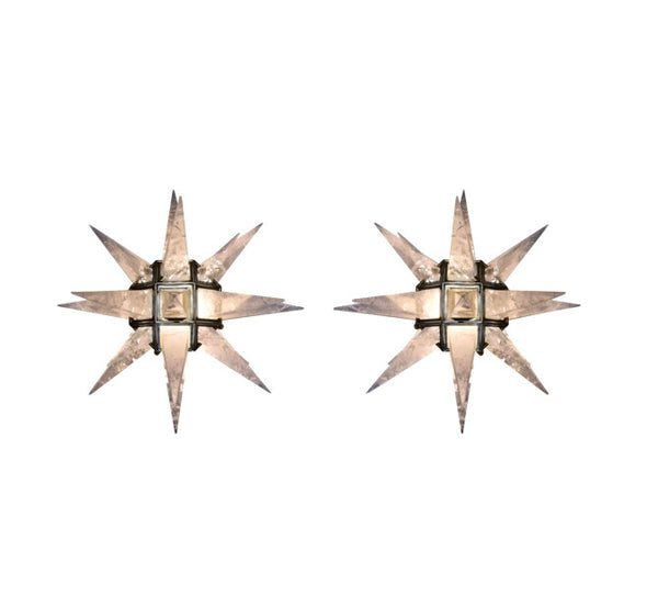 Pair of Quartz Star Sconces With Nickel Plated Frame - Art Deco Antiques
 - 1