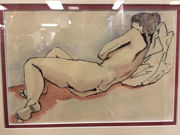 Captivating Mid-Century Modernist Nude Watercolor Painting By Sawyer - Art Deco Antiques
 - 2