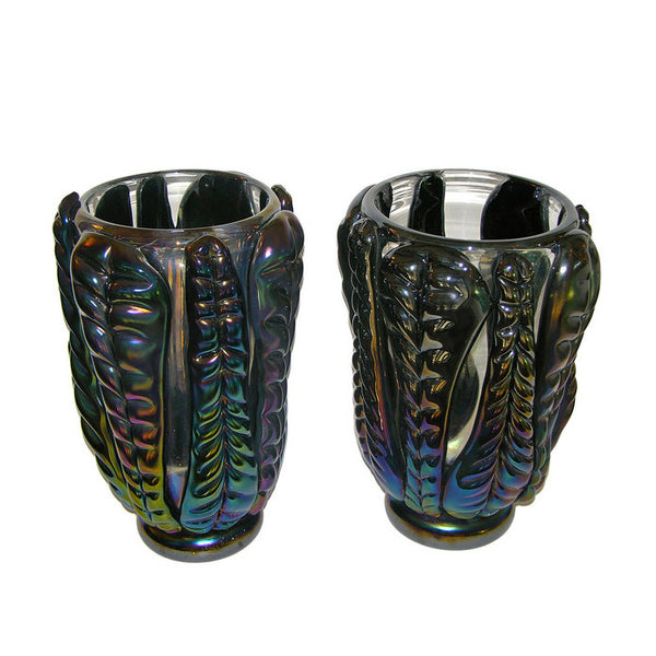 Pair Of Italian Art Deco Of Murano Glass Vases