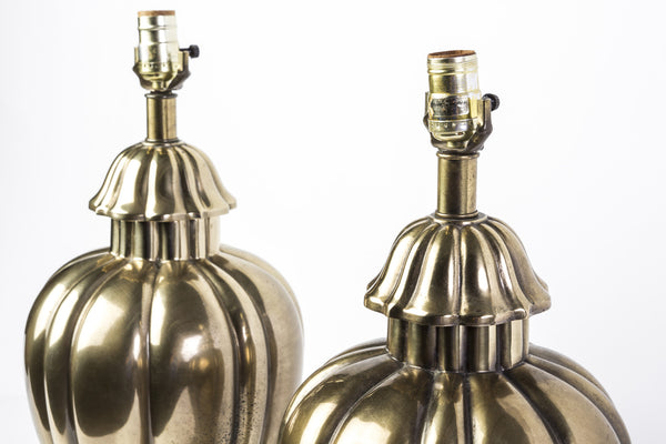 Elegant Pair of 1970's Vintage Frederick Cooper Brass Jar Lamps - Art Deco Antiques
 - 3