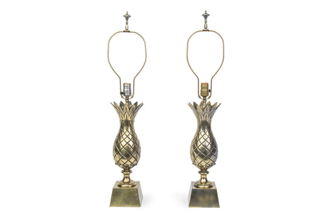 Captivating Pair Of Mid-Century Modernist Brass Pineapple Table Lamps