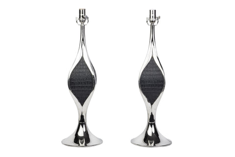 Pair Of Mid-Century Modernist Sculptural Chrome Table Lamps by Laurel