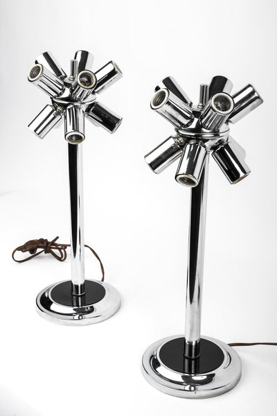 Pair 1970's Mid-Century Modernist Atomic Sputnik Table Lamps