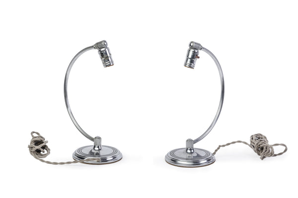 Handsome Pair of Art Deco Arc Table Top Lamps By Chase