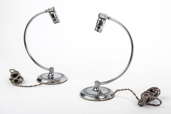 Handsome Pair of Art Deco Arc Table Top Lamps By Chase