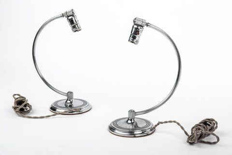 Handsome Pair of Art Deco Arc Table Top Lamps By Chase