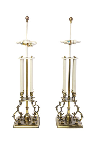Pair Of Mid-Century Modernist Stiffel Brass Candlestick Table Lamps In The Manner Of Tommi Parzinger - Art Deco Antiques
 - 1