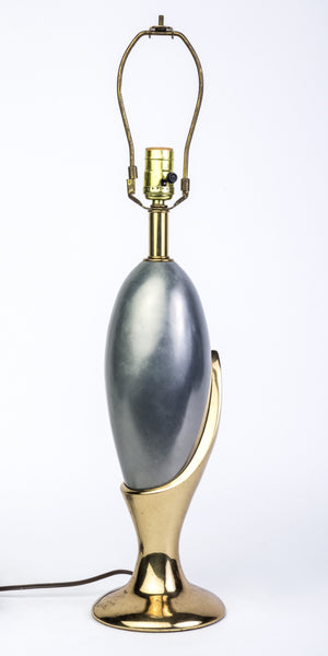 Mid-Century Modernist Ceramic And Brass Table Lamp Depicting A Calla