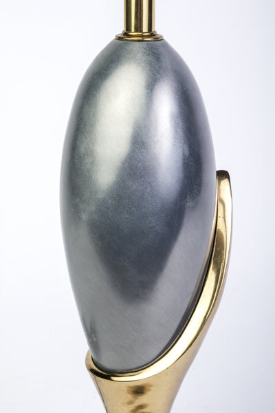 Mid-Century Modernist Ceramic And Brass Table Lamp Depicting A Calla