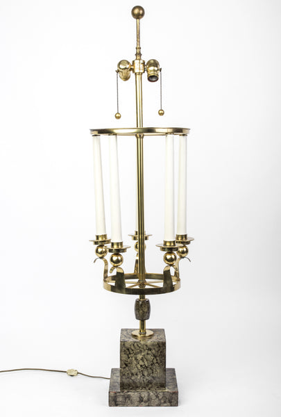 Brass Hardware And Faux Marble Base Table Lamp In The Style of Parzinger