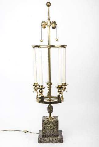 Brass Hardware And Faux Marble Base Table Lamp In The Style of Parzinger