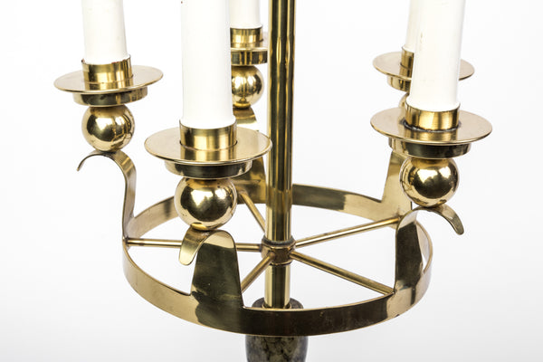 Brass Hardware And Faux Marble Base Table Lamp In The Style of Parzinger