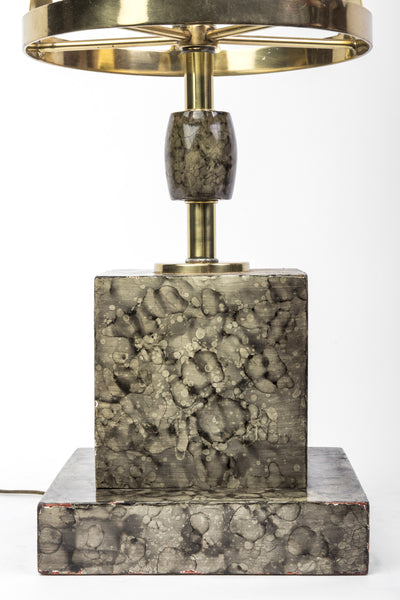 Brass Hardware And Faux Marble Base Table Lamp In The Style of Parzinger