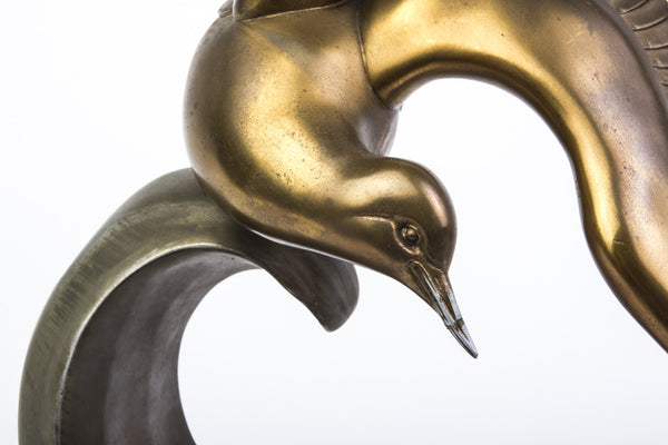 Bronze Sculpture Of Soaring Bird In Black Oval Marble - Art Deco Antiques
 - 3