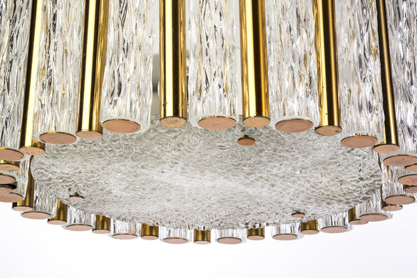 Exceptional 1950's Kaiser Leuchten Chandelier Glass & Brass Drum Shape Ceiling Pendant Lamp - Art Deco Antiques
 - 3