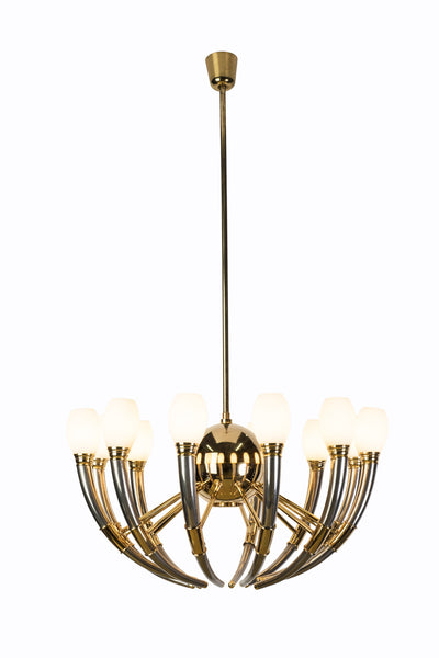 Gorgeous 13-Light Silver, Gold & Opal Glass Regency Chandelier - Art Deco Antiques
 - 2