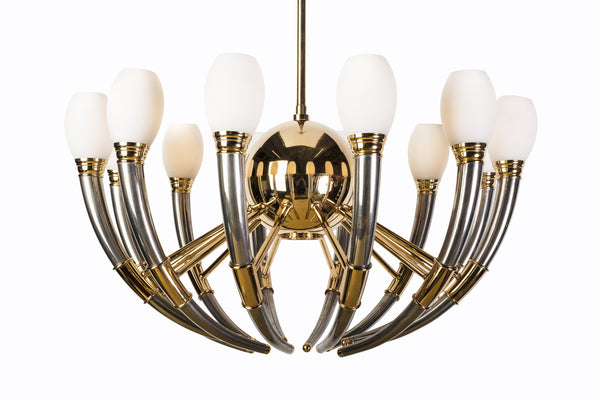 Gorgeous 13-Light Silver, Gold & Opal Glass Regency Chandelier - Art Deco Antiques
 - 3