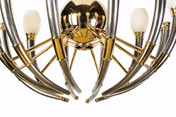 Gorgeous 13-Light Silver, Gold & Opal Glass Regency Chandelier - Art Deco Antiques
 - 4
