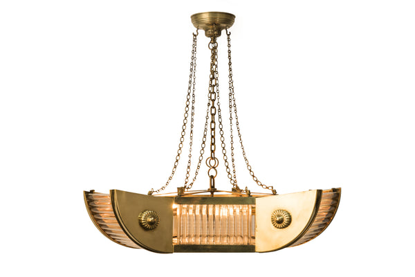 Luxe French Art Deco Brass And Glass Tubes Chandelier