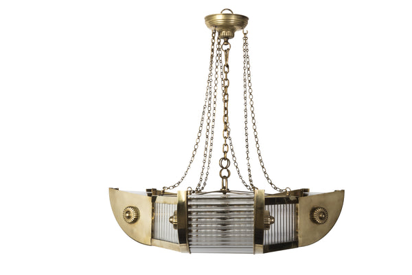 Luxe French Art Deco Brass And Glass Tubes Chandelier