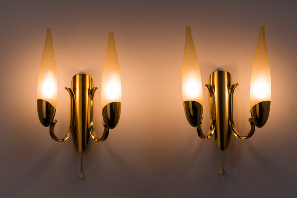 Wonderful Pair of 1950's Italian Candelabra Sconces In The Manner Of Stilnovo