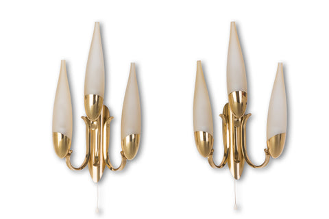 Wonderful Pair of 1950's Italian Candelabra Sconces In The Manner Of Stilnovo