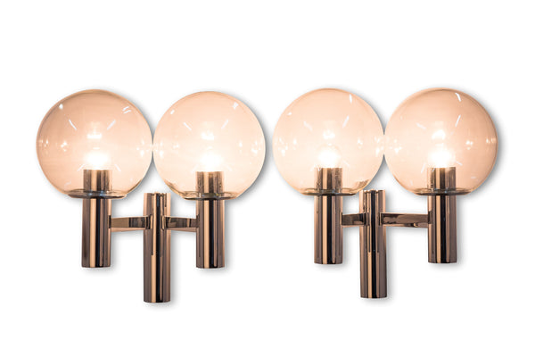 Pair Of Chrome And Glass Wall Sconces by OTT International