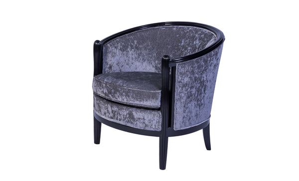 Magnificent Pair of Ebonized Mahogany Club Chairs in Luxe Gray Velvet