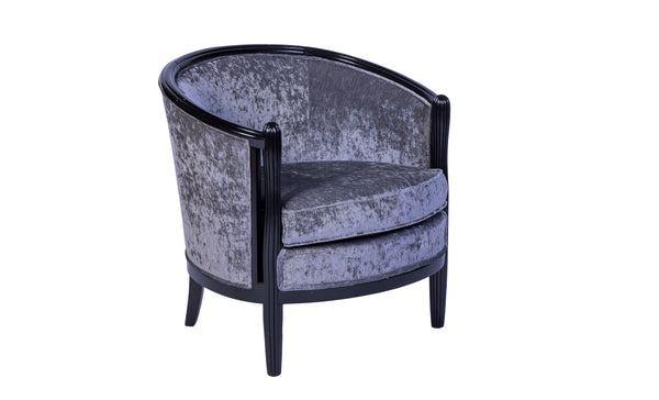 Magnificent Pair of Ebonized Mahogany Club Chairs in Luxe Gray Velvet