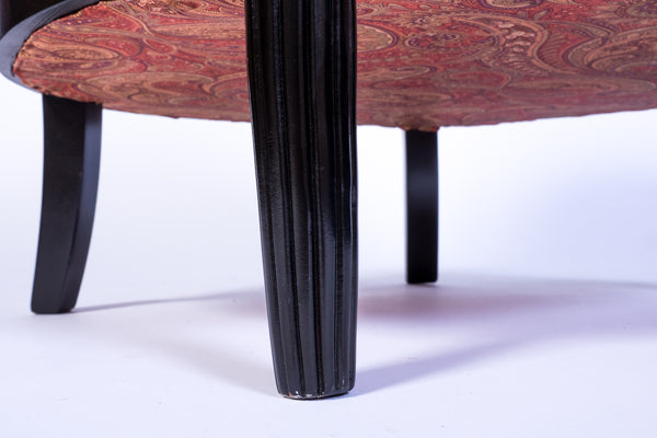 Magnificent Pair of Ebonized Mahogany Club Chairs in Luxe Gray Velvet