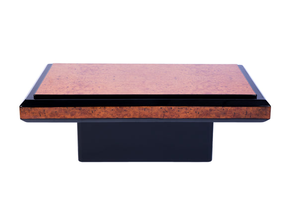 French Art Deco Burl Wood And Black Lacquered Coffee Table
