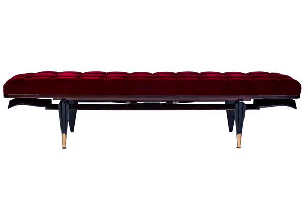 Ebonized Mohogany Bench in Vin de Lie Velvet