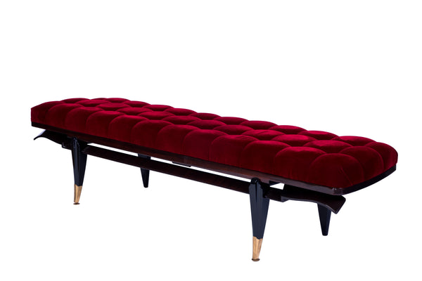 Ebonized Mohogany Bench in Vin de Lie Velvet