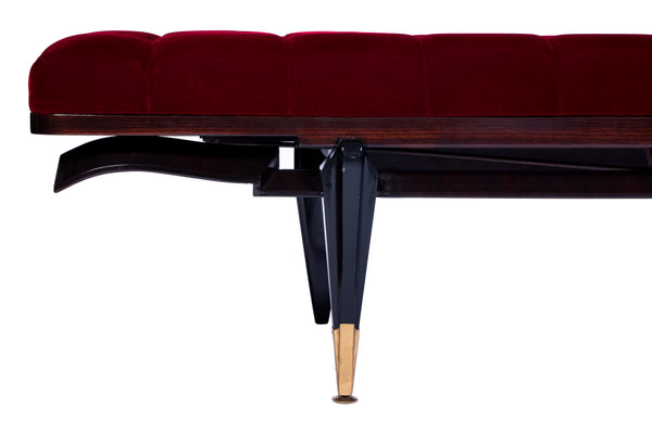 Ebonized Mohogany Bench in Vin de Lie Velvet