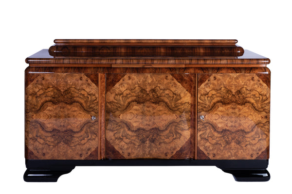 Colossal French Art Deco Sideboard Credenza In Burl Wood / Black Lacquer