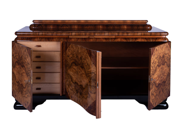 Colossal French Art Deco Sideboard Credenza In Burl Wood / Black Lacquer