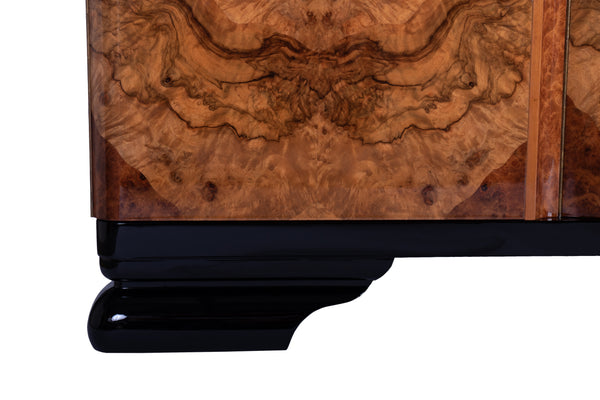 Colossal French Art Deco Sideboard Credenza In Burl Wood / Black Lacquer