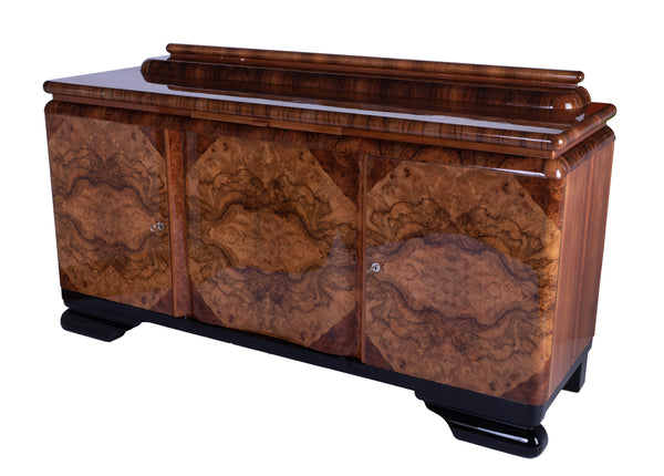 Colossal French Art Deco Sideboard Credenza In Burl Wood / Black Lacquer