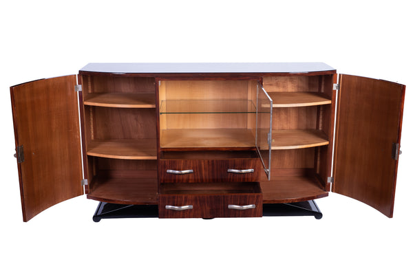 Luxe Art Deco Sideboard Credenza Showcase In Walnut