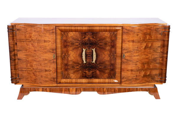 Luxe French Art Deco Sideboard Credenza In Amboine Burl