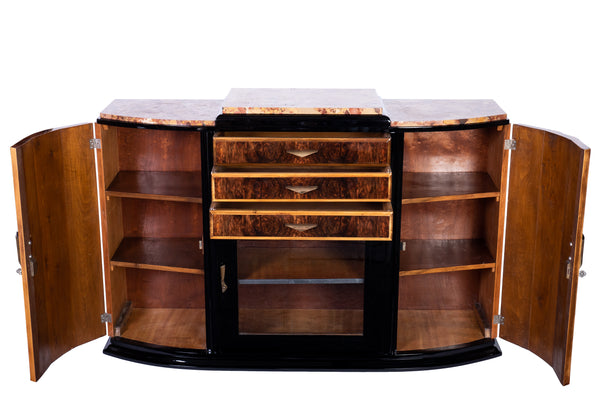 Art Deco Sideboard Credenza Showcase In Walnut With Marble Top